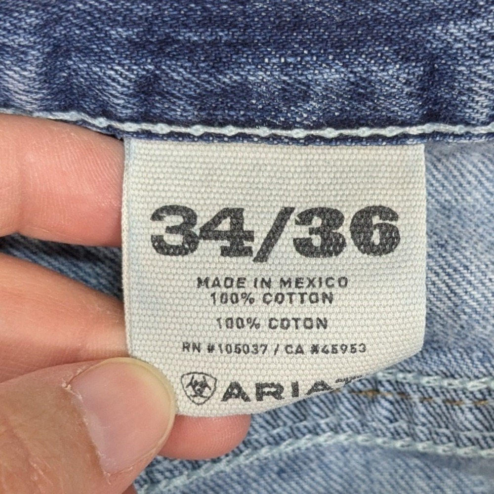 Ariat M-Series Mens Straight Leg Distressed Blue Denim Jeans 34x36 Medium Wash - Picture 2 of 11